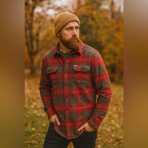 Orvis Heavyweight‎ Flannel Shirt Long Sleeve Shacket Plaid Pockets Mens Large